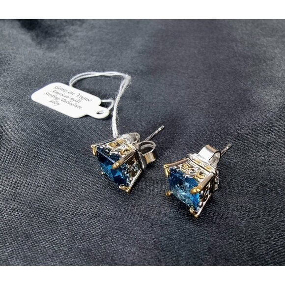 Rare Find Topaz Made In USA Sterling Silver Palladium Alloy Square Earrings - Picture 4 of 5
